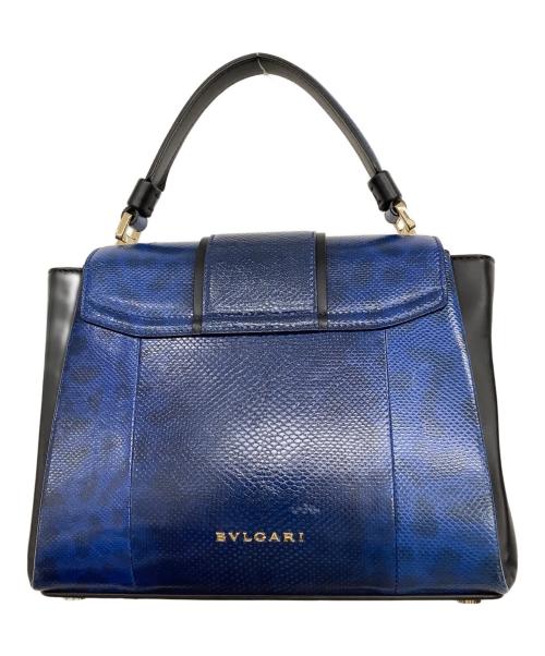 BVLGARI（ブルガリ）BVLGARI (ブルガリ) セルペンティヴァイパー トップハンドルバッグ ブラック×ブルーの古着・服飾アイテム
