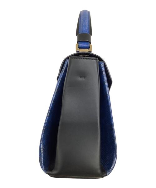 BVLGARI（ブルガリ）BVLGARI (ブルガリ) セルペンティヴァイパー トップハンドルバッグ ブラック×ブルーの古着・服飾アイテム