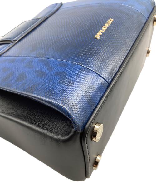 BVLGARI（ブルガリ）BVLGARI (ブルガリ) セルペンティヴァイパー トップハンドルバッグ ブラック×ブルーの古着・服飾アイテム