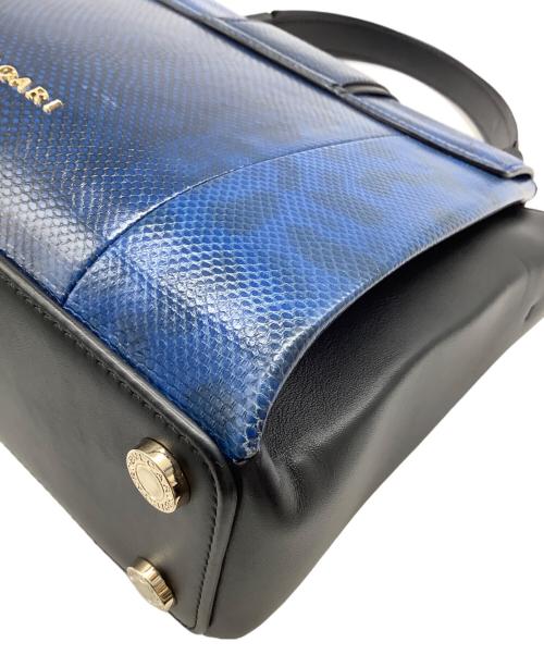 BVLGARI（ブルガリ）BVLGARI (ブルガリ) セルペンティヴァイパー トップハンドルバッグ ブラック×ブルーの古着・服飾アイテム