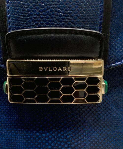 BVLGARI（ブルガリ）BVLGARI (ブルガリ) セルペンティヴァイパー トップハンドルバッグ ブラック×ブルーの古着・服飾アイテム