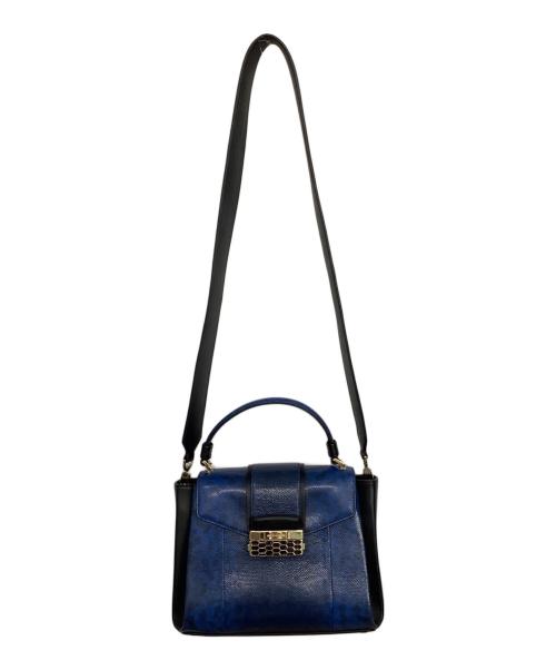 BVLGARI（ブルガリ）BVLGARI (ブルガリ) セルペンティヴァイパー トップハンドルバッグ ブラック×ブルーの古着・服飾アイテム