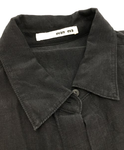 evam eva（エヴァムエヴァ）evam eva (エヴァムエヴァ) リネンシルクシャツワンピース ブラック サイズ:2の古着・服飾アイテム