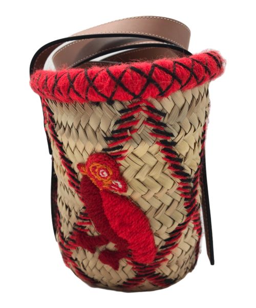 LOEWE（ロエベ）LOEWE (ロエベ) ラスティック キャリーオール レッド×ベージュの古着・服飾アイテム