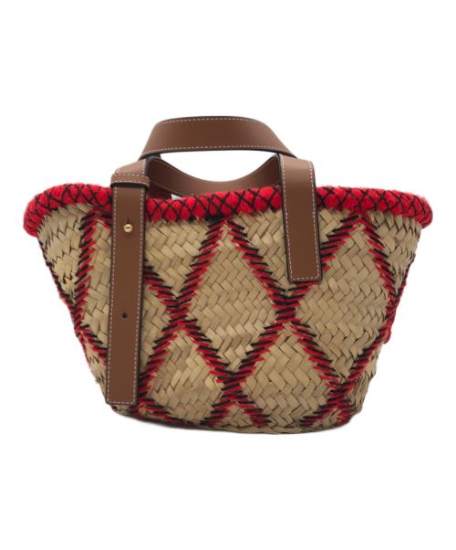 LOEWE（ロエベ）LOEWE (ロエベ) ラスティック キャリーオール レッド×ベージュの古着・服飾アイテム