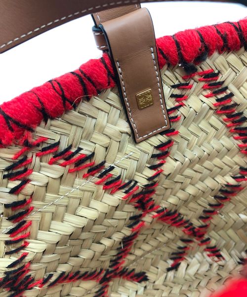 LOEWE（ロエベ）LOEWE (ロエベ) ラスティック キャリーオール レッド×ベージュの古着・服飾アイテム