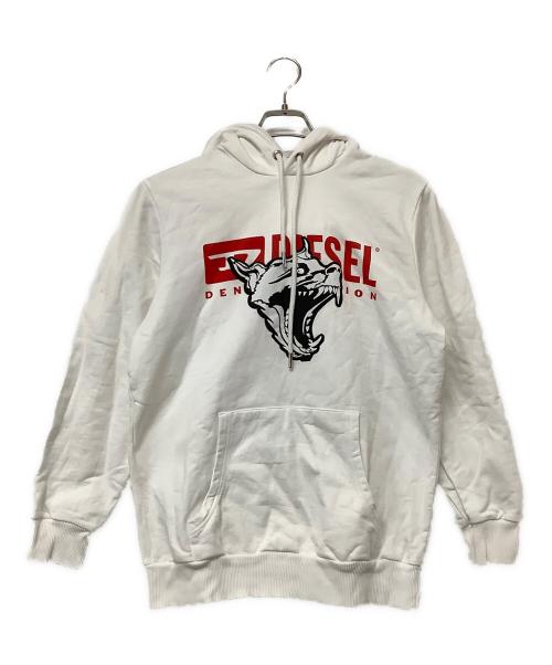 DIESEL（ディーゼル）DIESEL (ディーゼル) プルオーバーパーカー ホワイト×ブラック サイズ:SIZE Mの古着・服飾アイテム