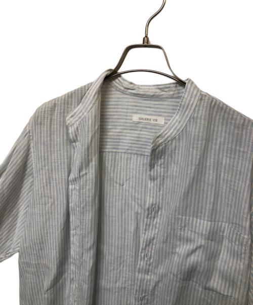 GALERIE VIE（ギャルリーヴィー）GALERIE VIE (ギャルリーヴィー) リネンスタンドカラーシャツ ブルー×ホワイト サイズ:36の古着・服飾アイテム