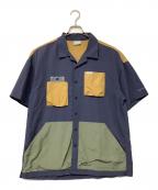Columbiaコロンビア）の古着「半袖シャツ」｜ネイビー×ベージュ