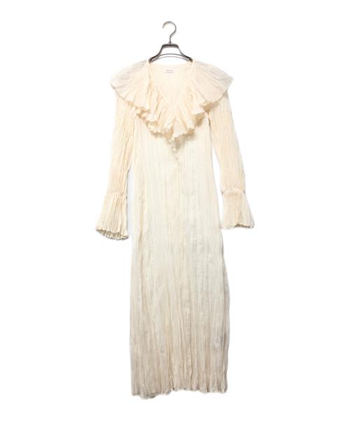 FRAY ID（フレイ アイディー）FRAY ID (フレイ アイディー) ワッシャープリーツフリルカラーワンピース ベージュ サイズ:SIZE 1の古着・服飾アイテム