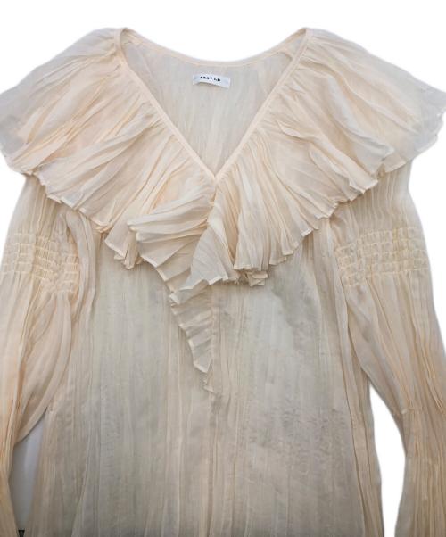FRAY ID（フレイ アイディー）FRAY ID (フレイ アイディー) ワッシャープリーツフリルカラーワンピース ベージュ サイズ:SIZE 1の古着・服飾アイテム