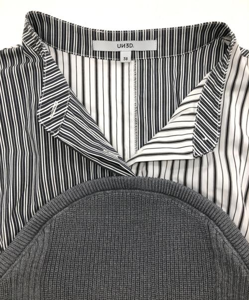 UN3D.（アンスリード）UN3D. (アンスリード) ニットビスチェドッキングシャツ グレー×ホワイト サイズ:SIZE 38の古着・服飾アイテム