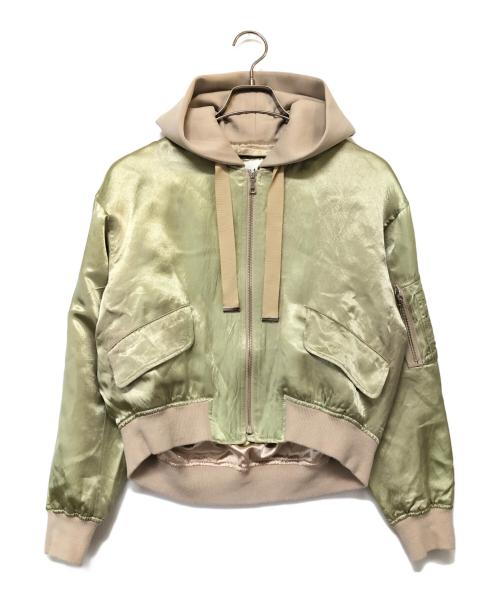 LOUNIE（ルーニー）LOUNIE (ルーニー) フード付サテンジャケット ベージュ×グリーン サイズ:SIZE 36の古着・服飾アイテム