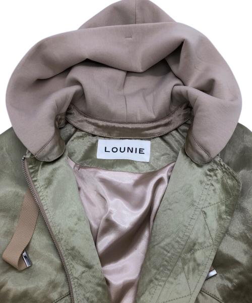 LOUNIE（ルーニー）LOUNIE (ルーニー) フード付サテンジャケット ベージュ×グリーン サイズ:SIZE 36の古着・服飾アイテム