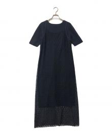 BALLSEY（ボールジィ）の古着「レースコンビクルーネックワンピース」｜ネイビー