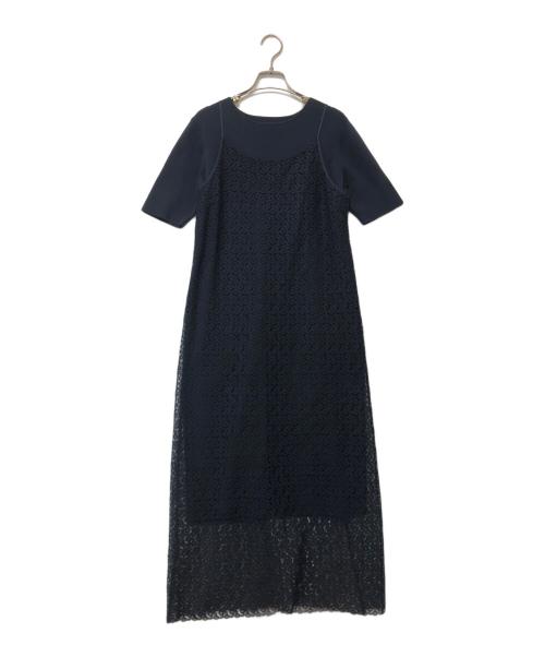 BALLSEY（ボールジィ）BALLSEY (ボールジィ) レースコンビクルーネックワンピース ネイビー サイズ:SIZE 36の古着・服飾アイテム