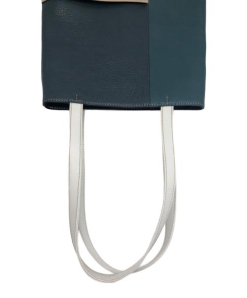 MOTHERHOUSE（マザーハウス）MOTHERHOUSE (マザーハウス) リンネブロックトートバッグ グリーン×ベージュの古着・服飾アイテム