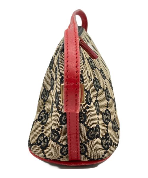 GUCCI（グッチ）GUCCI (グッチ) GGキャンバス　アクセサリーポーチ ベージュ×レッドの古着・服飾アイテム