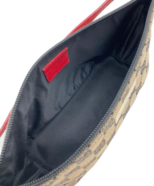 GUCCI（グッチ）GUCCI (グッチ) GGキャンバス　アクセサリーポーチ ベージュ×レッドの古着・服飾アイテム