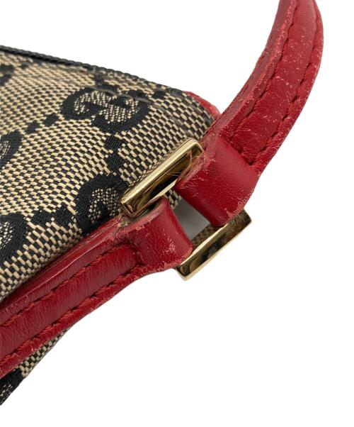 GUCCI（グッチ）GUCCI (グッチ) GGキャンバス　アクセサリーポーチ ベージュ×レッドの古着・服飾アイテム