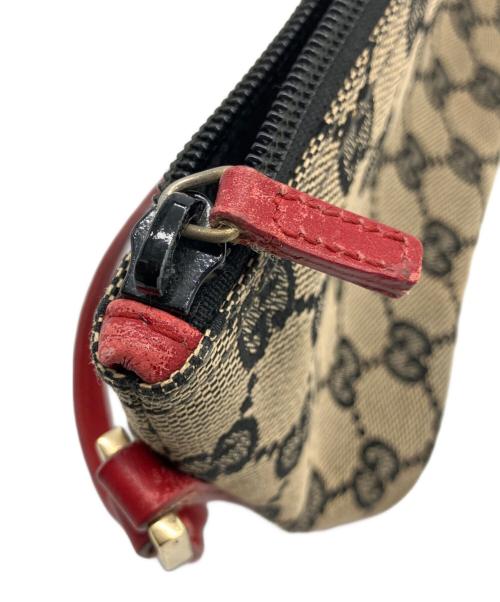 GUCCI（グッチ）GUCCI (グッチ) GGキャンバス　アクセサリーポーチ ベージュ×レッドの古着・服飾アイテム
