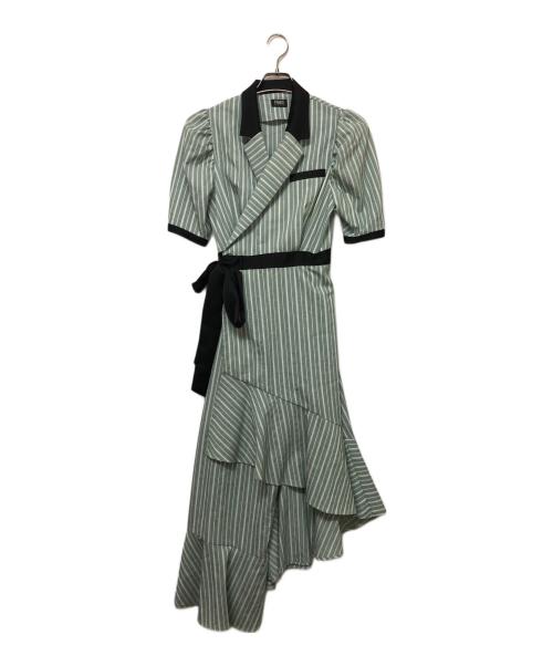 PAMEO POSE（パメオポーズ）PAMEO POSE (パメオポーズ) 半袖ワンピース グリーン×ホワイト サイズ:Freeの古着・服飾アイテム