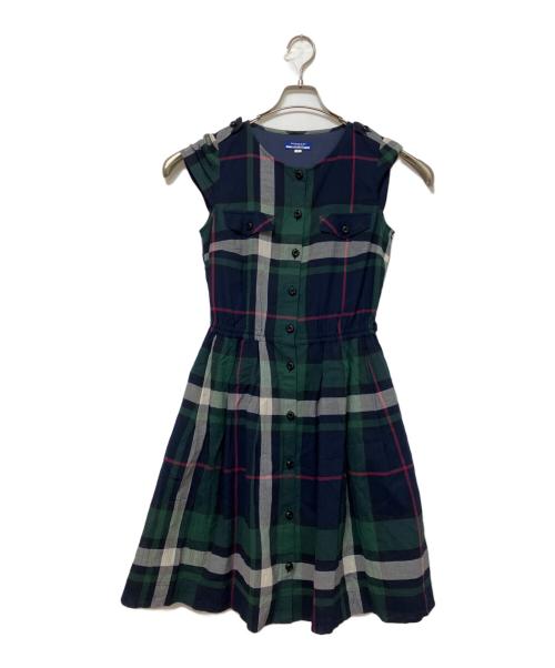 BURBERRY BLUE LABEL（バーバリー ブルー レーベル）BURBERRY BLUE LABEL (バーバリー ブルー レーベル) ノースリーブワンピース ネイビー×グリーン サイズ:38の古着・服飾アイテム