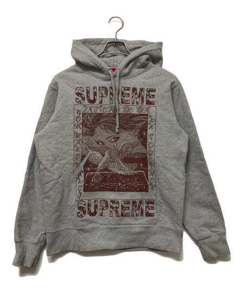 SUPREME（シュプリーム）Supreme (シュプリーム) Doves Hooded Sweatshirt　プルオーバーパーカー グレー×ブラウン サイズ:SIZE Sの古着・服飾アイテム