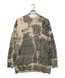 Ameri（アメリ）の古着「UND VINTAGE LIKE HANDWRITING OVER KNIT　ダメージ加工オーバーサイズニット」｜ベージュ×ブラック