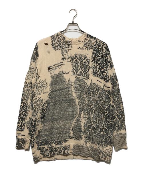 Ameri（アメリ）AMERI (アメリ) UND VINTAGE LIKE HANDWRITING OVER KNIT　ダメージ加工オーバーサイズニット ベージュ×ブラック サイズ:Freeの古着・服飾アイテム