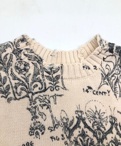 Ameri（アメリ）AMERI (アメリ) UND VINTAGE LIKE HANDWRITING OVER KNIT　ダメージ加工オーバーサイズニット ベージュ×ブラック サイズ:Freeの古着・服飾アイテム