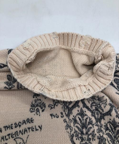 Ameri（アメリ）AMERI (アメリ) UND VINTAGE LIKE HANDWRITING OVER KNIT　ダメージ加工オーバーサイズニット ベージュ×ブラック サイズ:Freeの古着・服飾アイテム