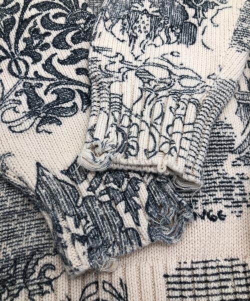 Ameri（アメリ）AMERI (アメリ) UND VINTAGE LIKE HANDWRITING OVER KNIT　ダメージ加工オーバーサイズニット ベージュ×ブラック サイズ:Freeの古着・服飾アイテム