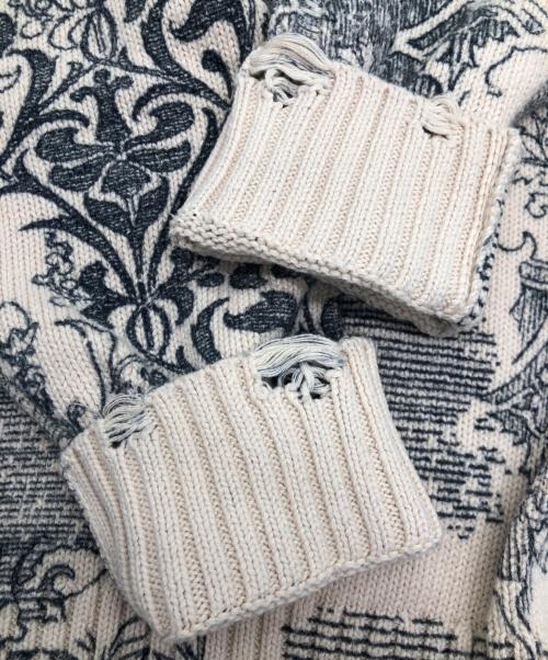 Ameri（アメリ）AMERI (アメリ) UND VINTAGE LIKE HANDWRITING OVER KNIT　ダメージ加工オーバーサイズニット ベージュ×ブラック サイズ:Freeの古着・服飾アイテム