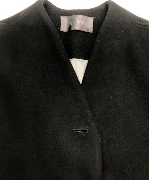 CITY（シティ）CITY (シティ) ノーカラーコート ブラック サイズ:Lの古着・服飾アイテム