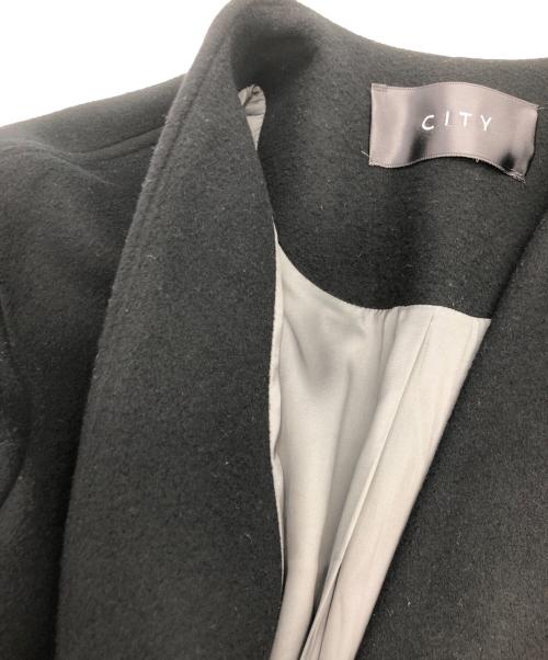 CITY（シティ）CITY (シティ) ノーカラーコート ブラック サイズ:Lの古着・服飾アイテム