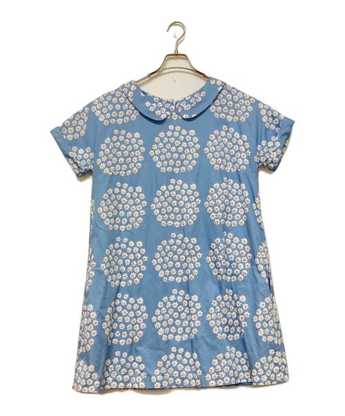 marimekko（マリメッコ）marimekko (マリメッコ) 半袖ワンピース スカイブルー×ホワイト サイズ:38の古着・服飾アイテム
