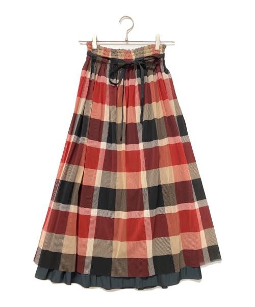BLUE LABEL CRESTBRIDGE（ブルーレーベルクレストブリッジ）BLUE LABEL CRESTBRIDGE (ブルーレーベルクレストブリッジ) ロングスカート レッド×ベージュ サイズ:36の古着・服飾アイテム