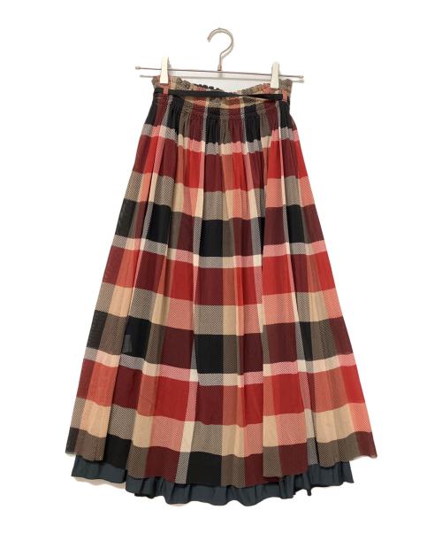 BLUE LABEL CRESTBRIDGE（ブルーレーベルクレストブリッジ）BLUE LABEL CRESTBRIDGE (ブルーレーベルクレストブリッジ) ロングスカート レッド×ベージュ サイズ:36の古着・服飾アイテム