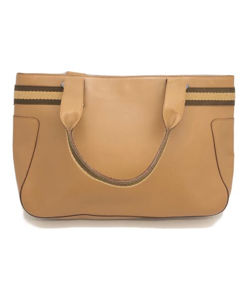 GUCCI（グッチ）GUCCI (グッチ) レザートートバッグ ブラウン×ベージュの古着・服飾アイテム