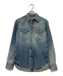 Hysteric Glamour（ヒステリックグラマー）の古着「SUPER FUZZ刺繍 USED加工デニム長袖シャツ」｜ブルー