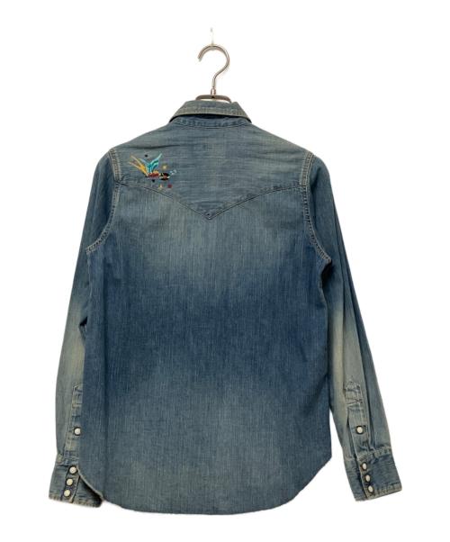 Hysteric Glamour（ヒステリックグラマー）Hysteric Glamour (ヒステリックグラマー) SUPER FUZZ刺繍 USED加工デニム長袖シャツ ブルー サイズ:SIZE Sの古着・服飾アイテム