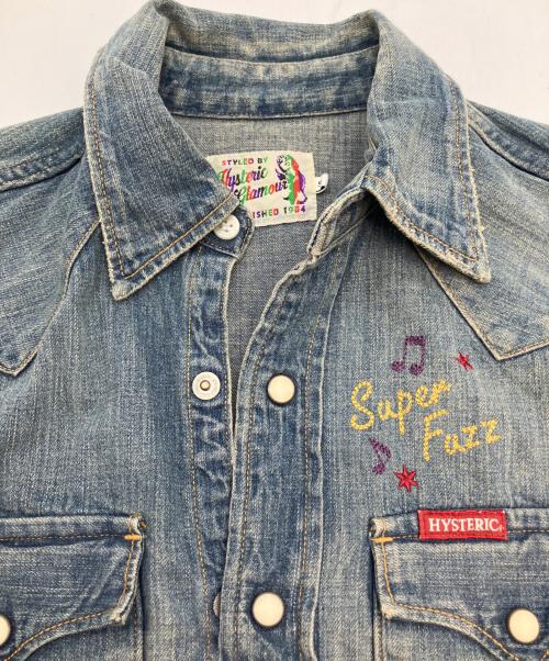 Hysteric Glamour（ヒステリックグラマー）Hysteric Glamour (ヒステリックグラマー) SUPER FUZZ刺繍 USED加工デニム長袖シャツ ブルー サイズ:SIZE Sの古着・服飾アイテム