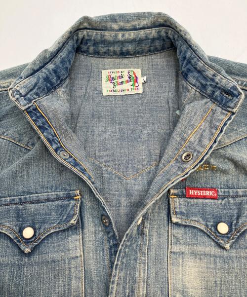 Hysteric Glamour（ヒステリックグラマー）Hysteric Glamour (ヒステリックグラマー) SUPER FUZZ刺繍 USED加工デニム長袖シャツ ブルー サイズ:SIZE Sの古着・服飾アイテム