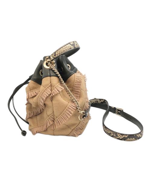 JIMMY CHOO（ジミーチュウ）JIMMY CHOO (ジミーチュウ) 巾着ショルダーバッグ ベージュ×グレーの古着・服飾アイテム