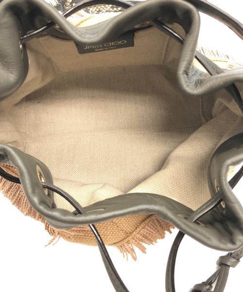JIMMY CHOO（ジミーチュウ）JIMMY CHOO (ジミーチュウ) 巾着ショルダーバッグ ベージュ×グレーの古着・服飾アイテム