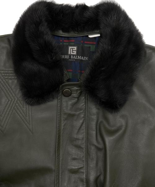 PIERRE BALMAIN（ピエール バルマン）PIERRE BALMAIN (ピエール バルマン) ラムレザージャケット グリーン サイズ:SIZE Mの古着・服飾アイテム