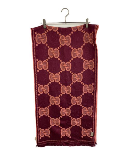 GUCCI（グッチ）GUCCI (グッチ) GGジャガードマフラー レッド×ピンクの古着・服飾アイテム