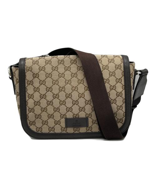 GUCCI（グッチ）GUCCI (グッチ) フラップショルダーバッグ ベージュ×ブラウンの古着・服飾アイテム