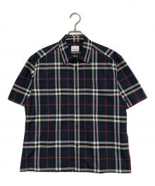 BURBERRY LONDON（バーバリーロンドン）の古着「半袖シャツ」｜ネイビー×ホワイト